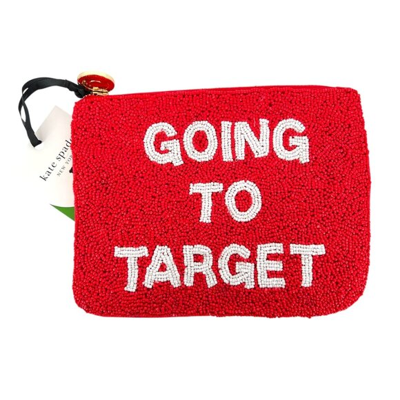 Kate Spade Beaded Pouch "Going To Target" Red White NWT 8" X 6" Wristlet - Picture 1 of 11